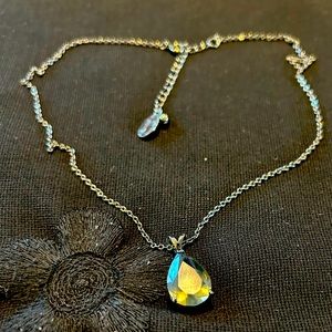 Pre-loved Signed Smoky Glass Pendant Necklace with Dark Metal. By Laila Rowe